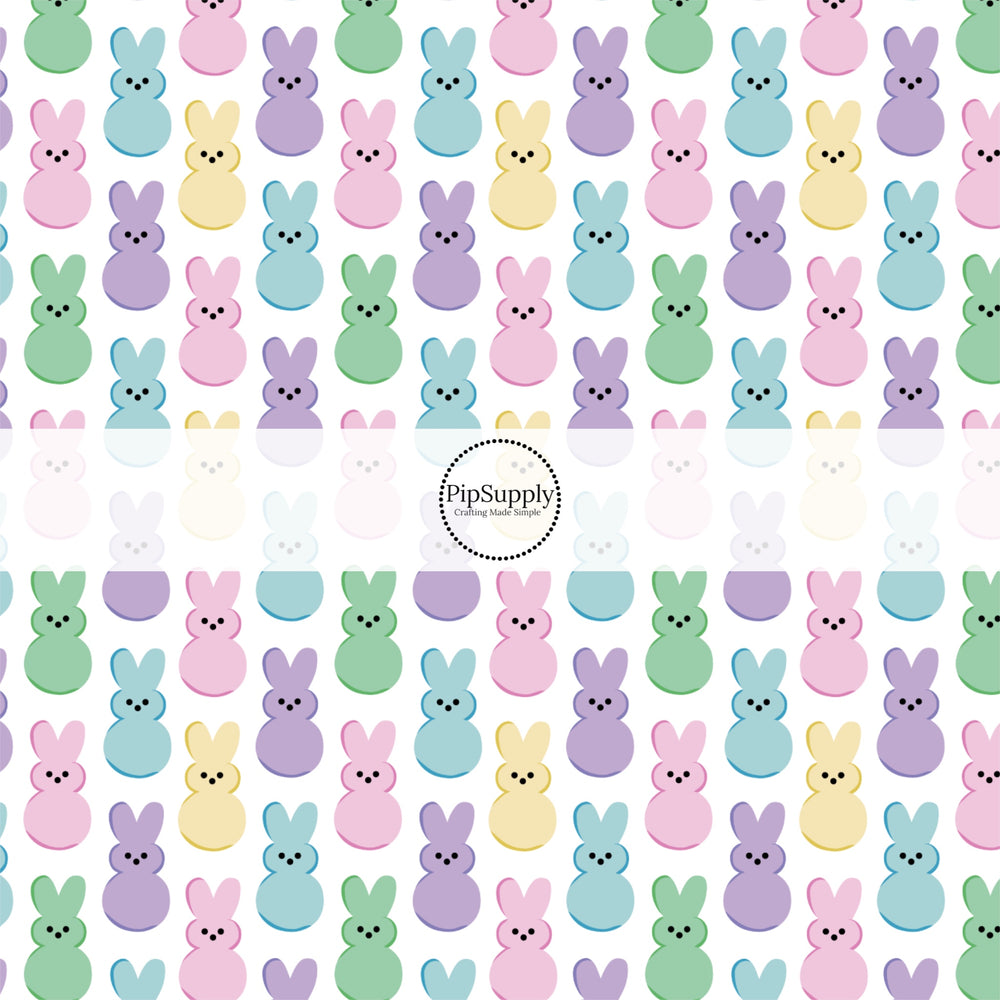 pastel candy bunnies on white bow strips