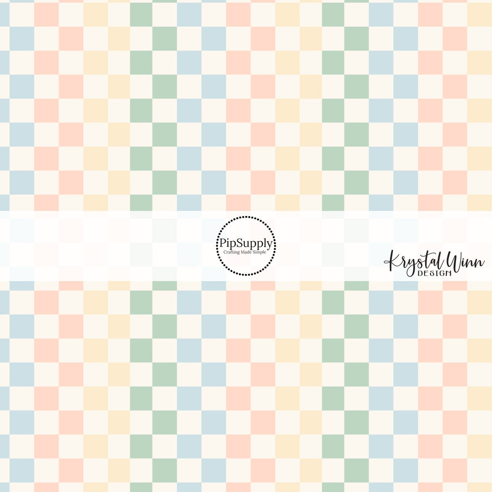 peach, green, yellow, and blue checkered with cream tiles bow strips
