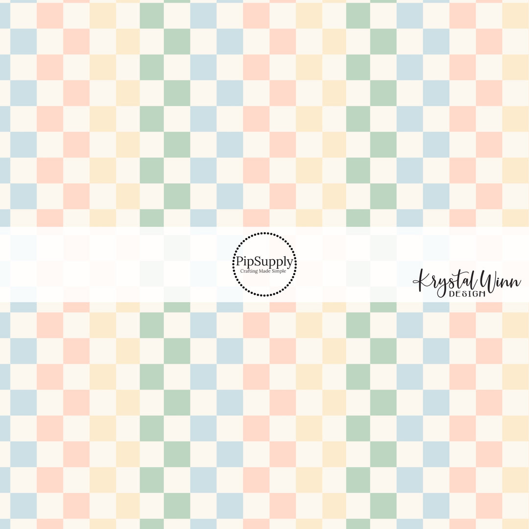 peach, green, yellow, and blue checkered with cream tiles bow strips