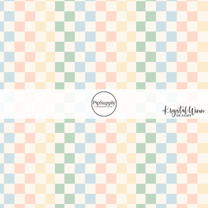 peach, green, yellow, and blue checkered with cream tiles bow strips