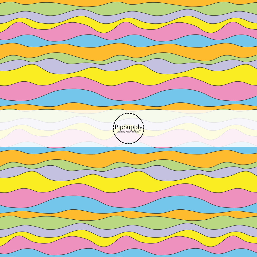 green, red, yellow, orange, and blue wave bow strips