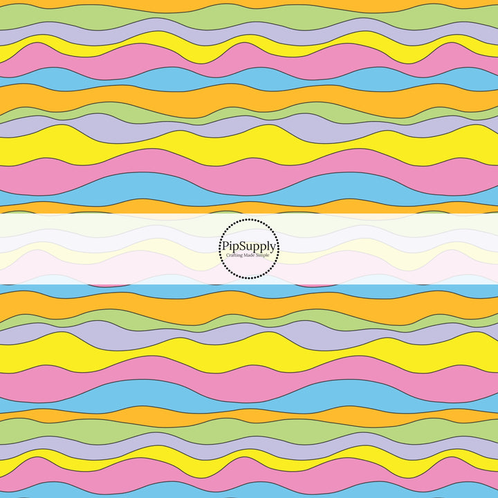 green, red, yellow, orange, and blue wave bow strips