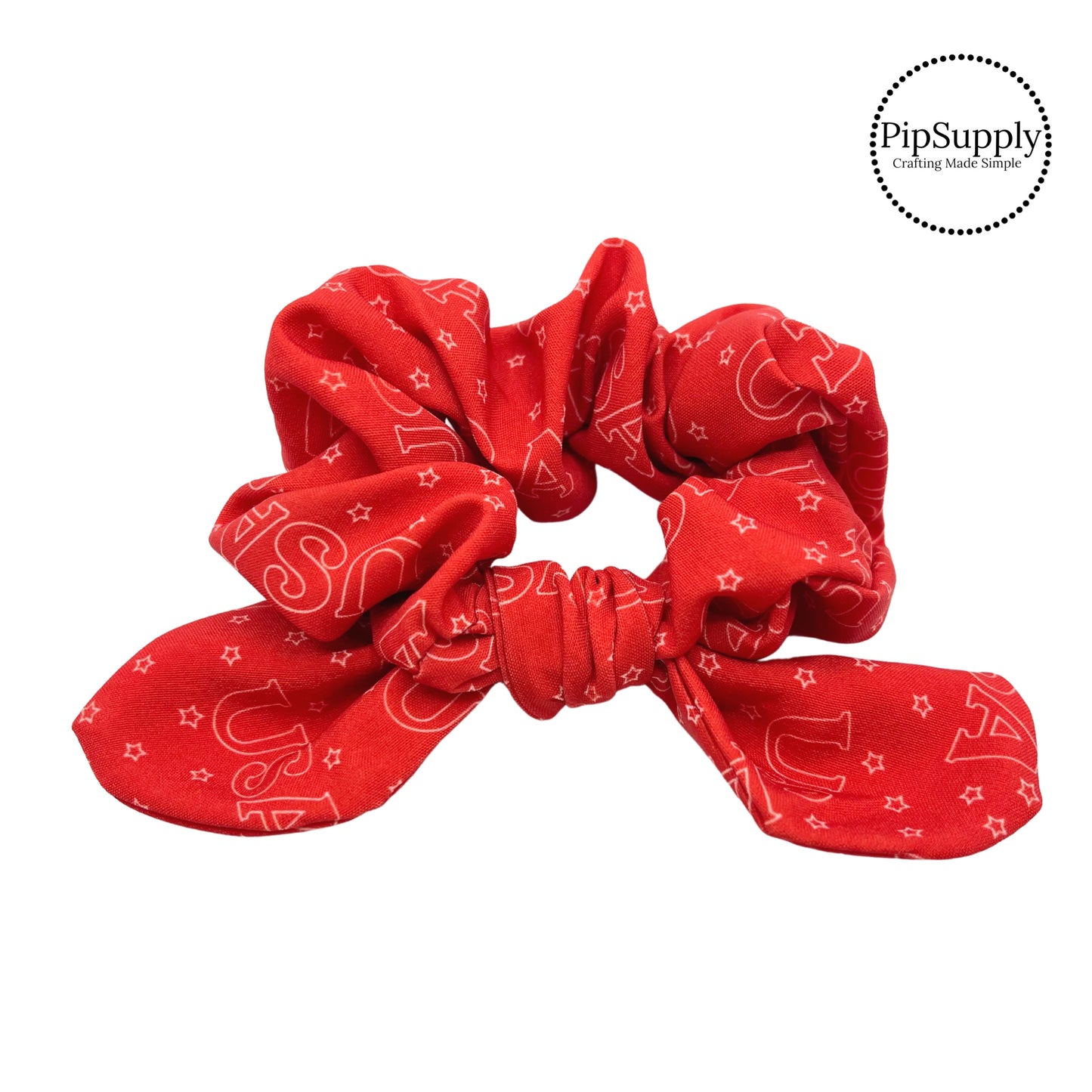 Tiny stars and usa in white on red scrunchie
