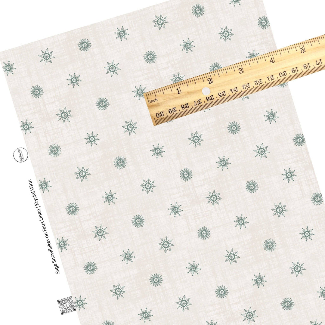 Sage Snowflakes on Faux Linen Faux Leather Sheets