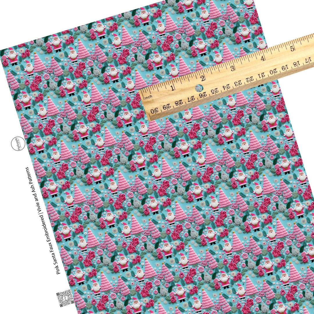 Pink Santa Faux Embroidered Faux Leather Sheets