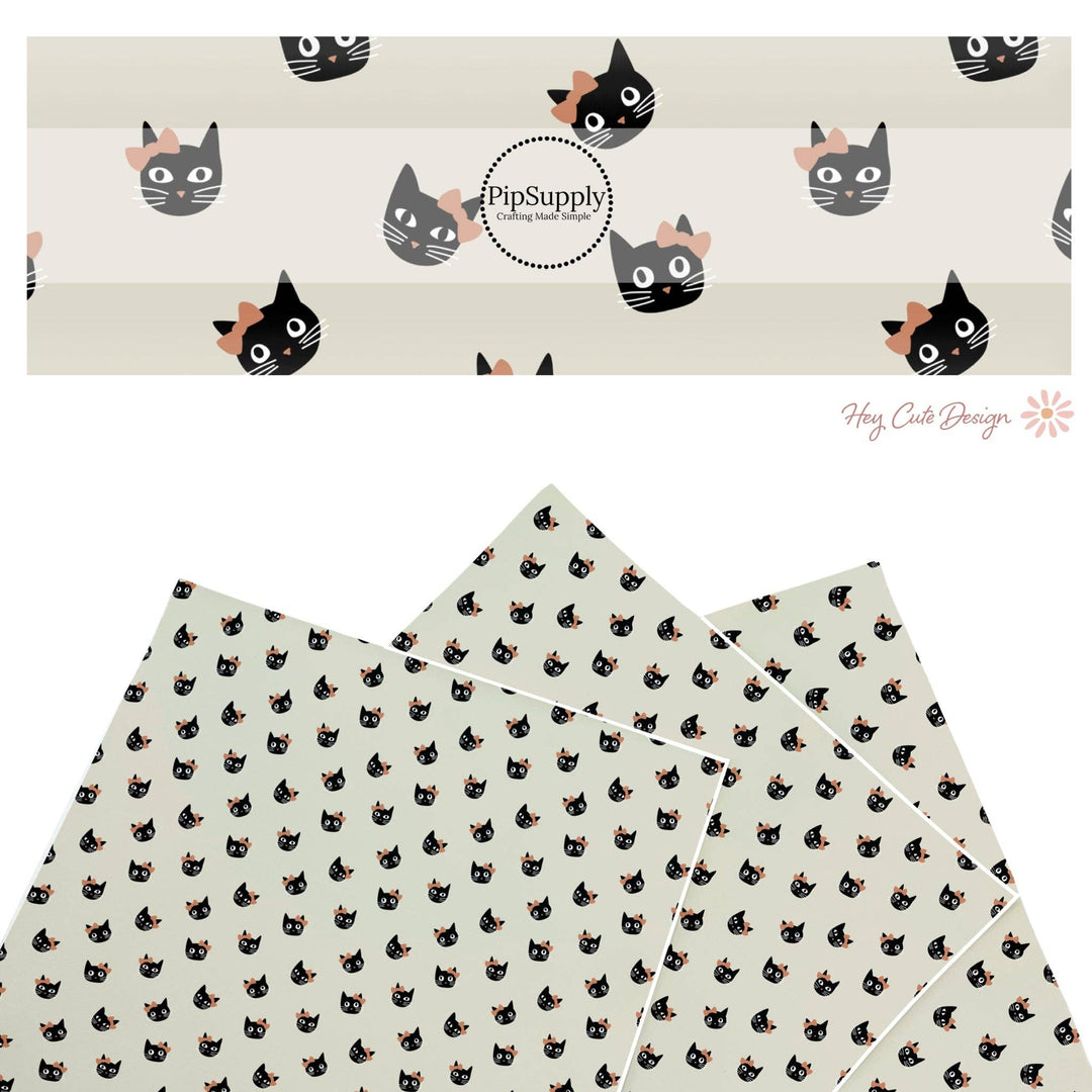 Bow Cats on Taupe Faux Leather Sheets