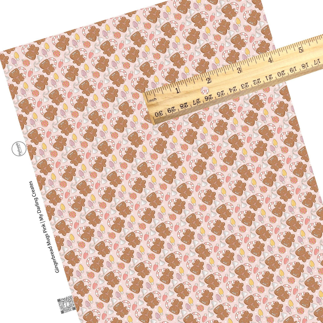 Gingerbread Mugs Pink Faux Leather Sheets