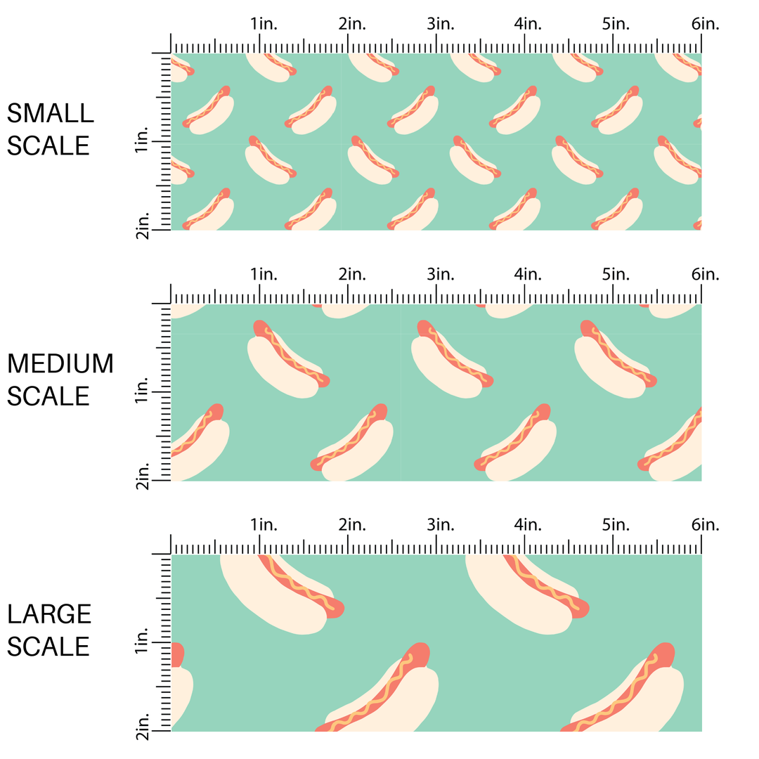 Hot Dogs on Mint Fabric By The Yard