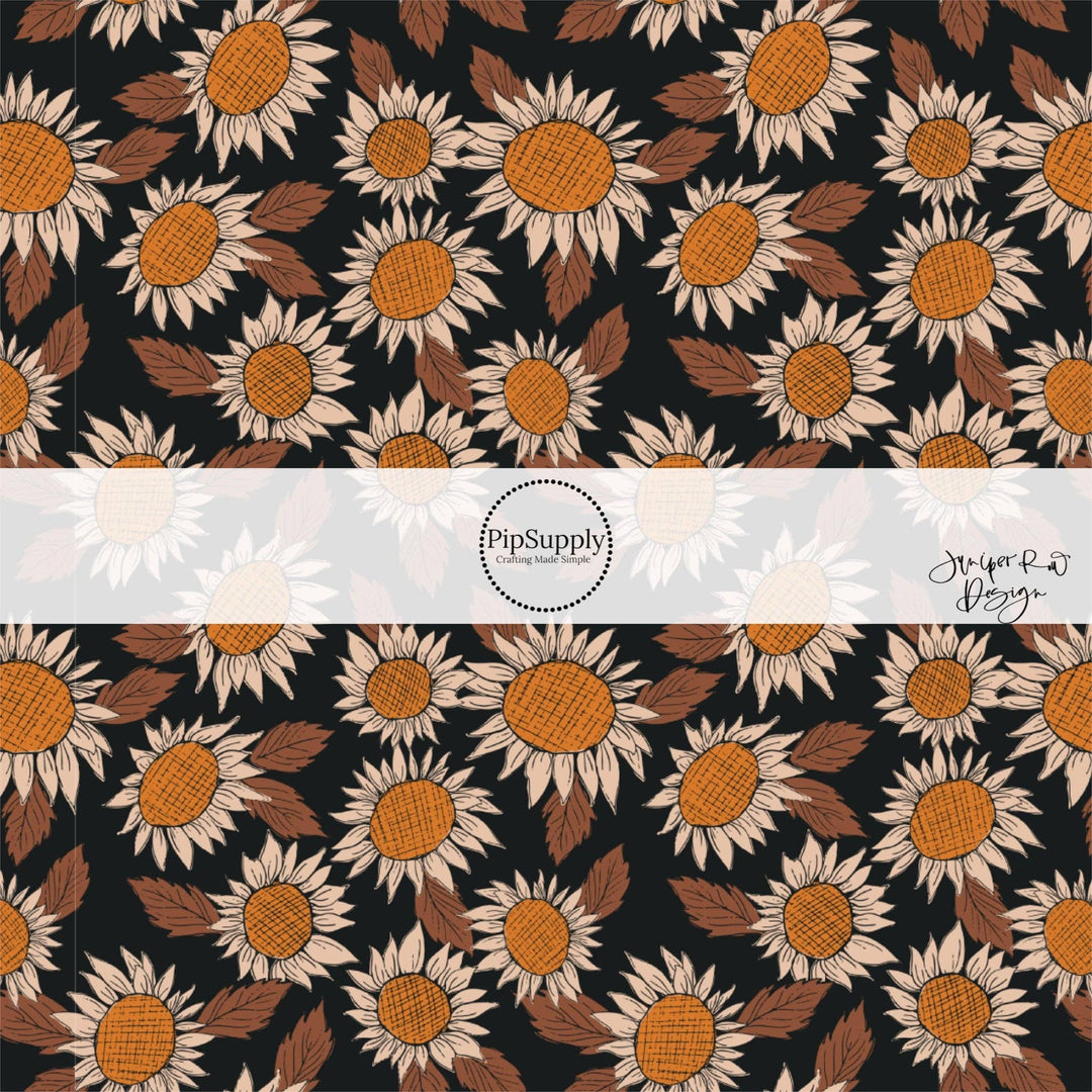 Sunflowers on Black Hair Bow Strips