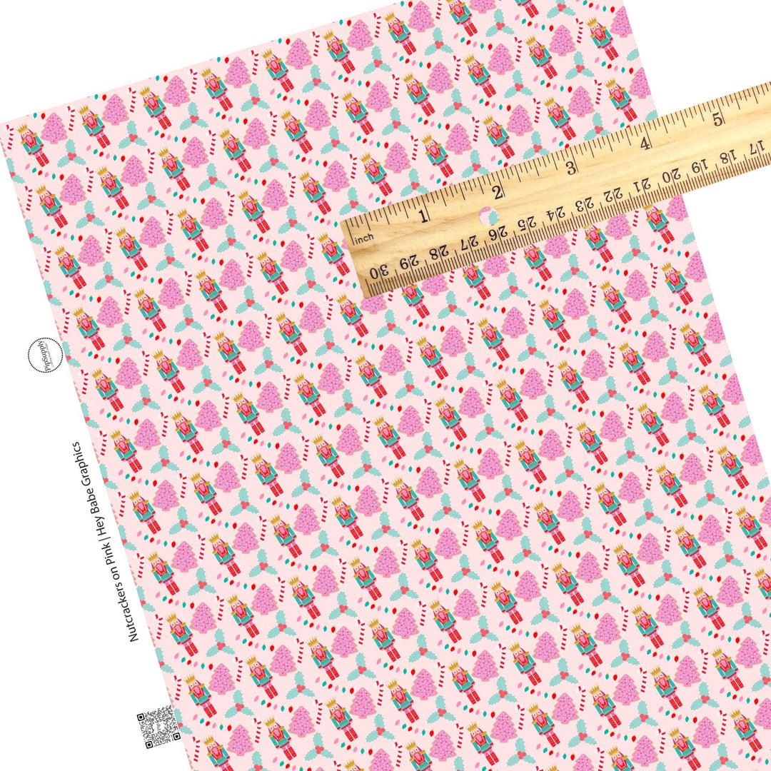 Nutcrackers on Pink Faux Leather Sheets