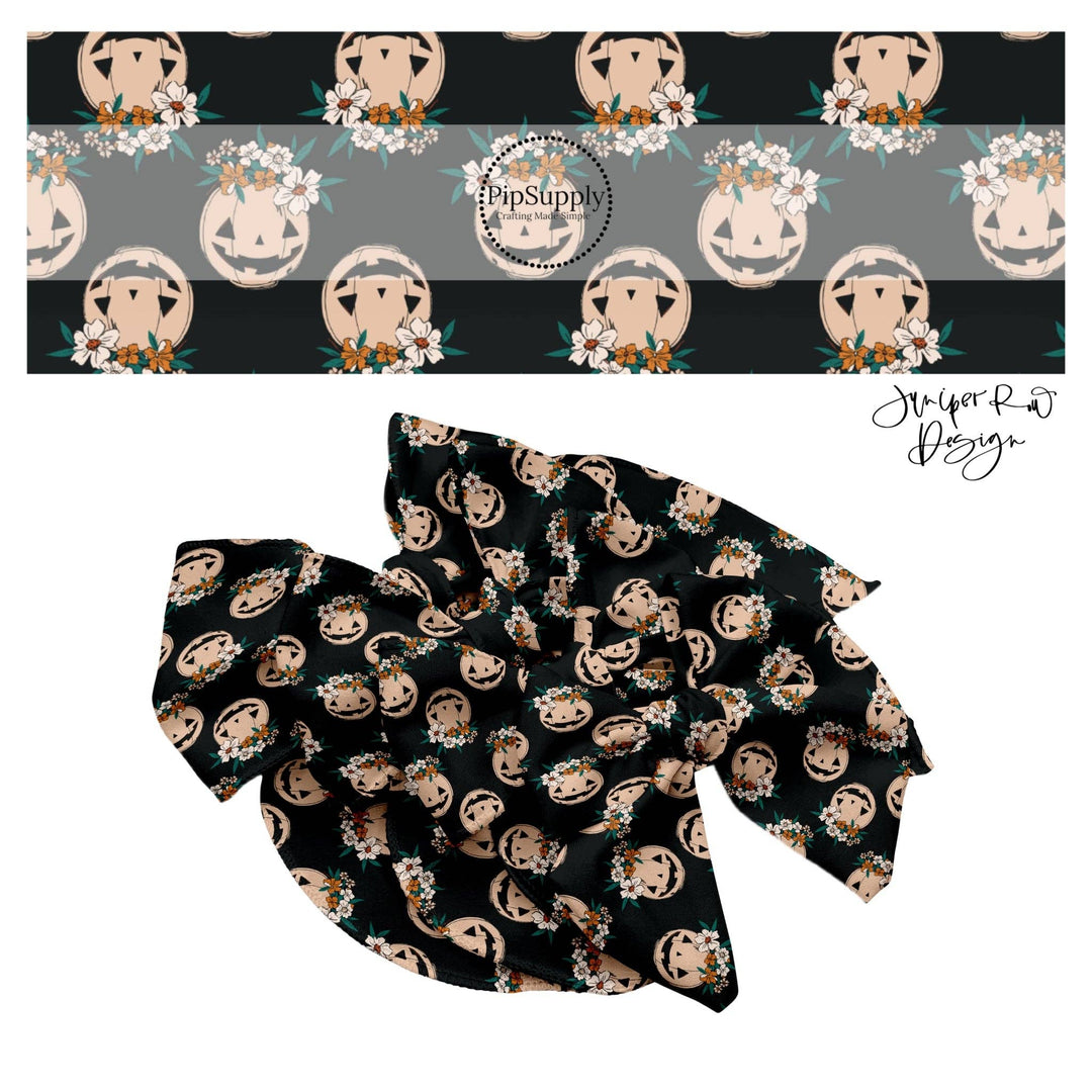 Beige Floral Jacks Hair Bow Strips