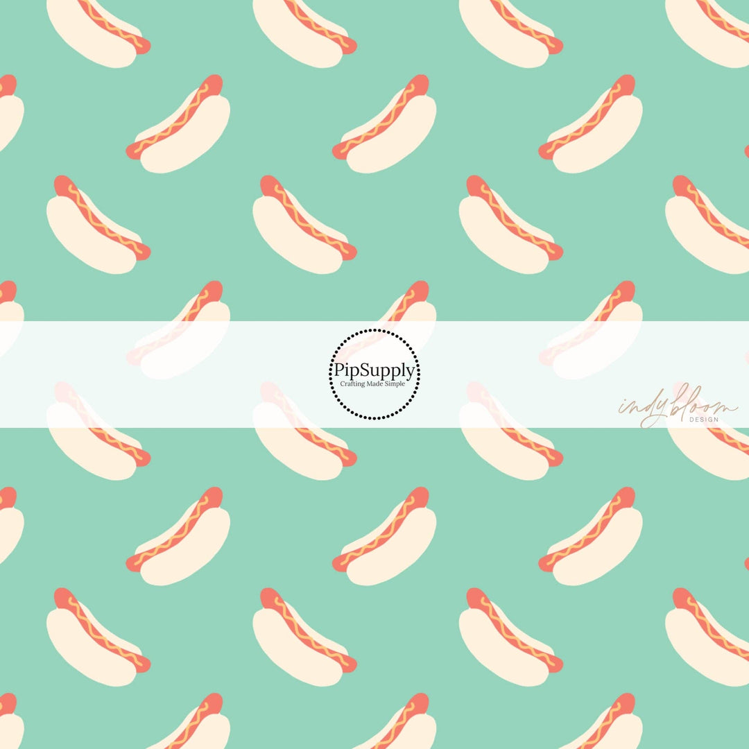 Hot Dogs on Mint Hair Bow Strips