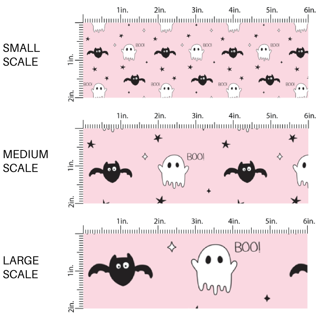 Light Pink Bats and Boos Fabric By The Yard
