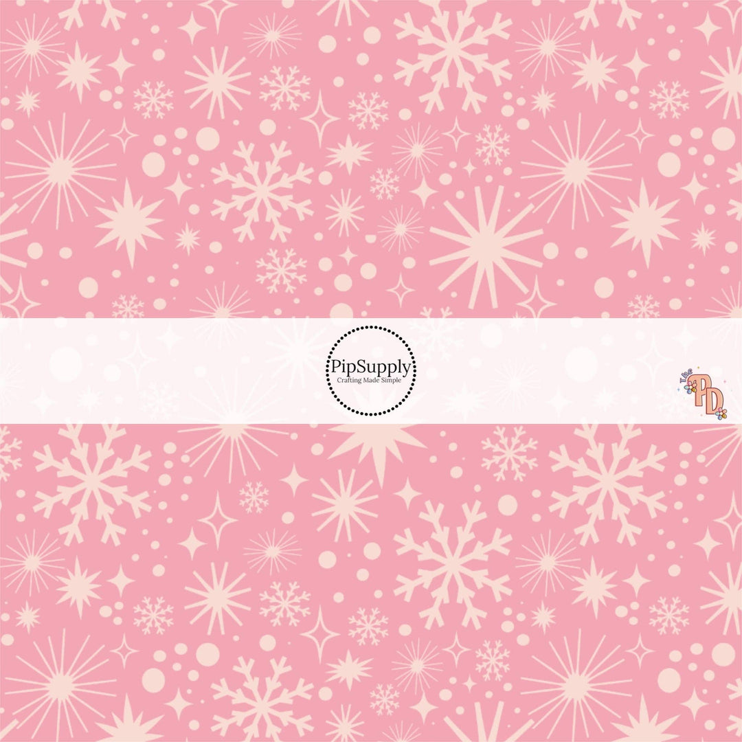 Pink Assorted Snowflakes Hair Bow Strips