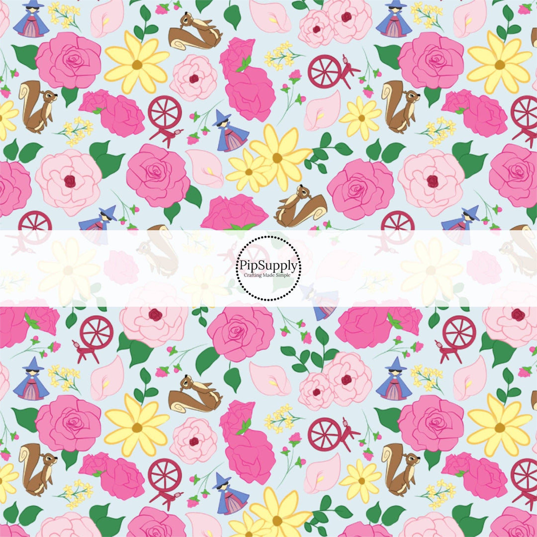 Floral Spinning Wheel Princess Hair Bow Strips