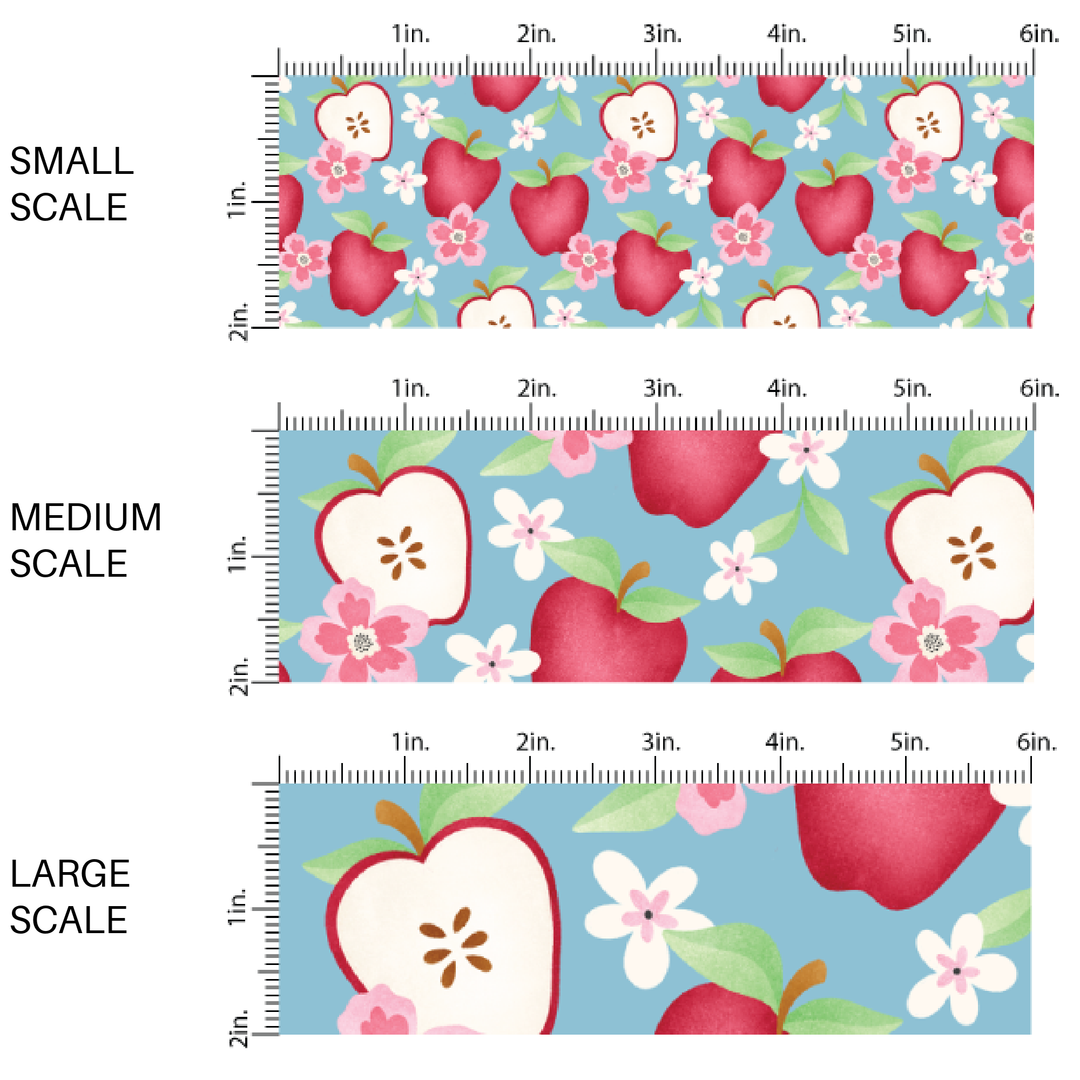 Floral Apples on Baby Blue Fabric By The Yard