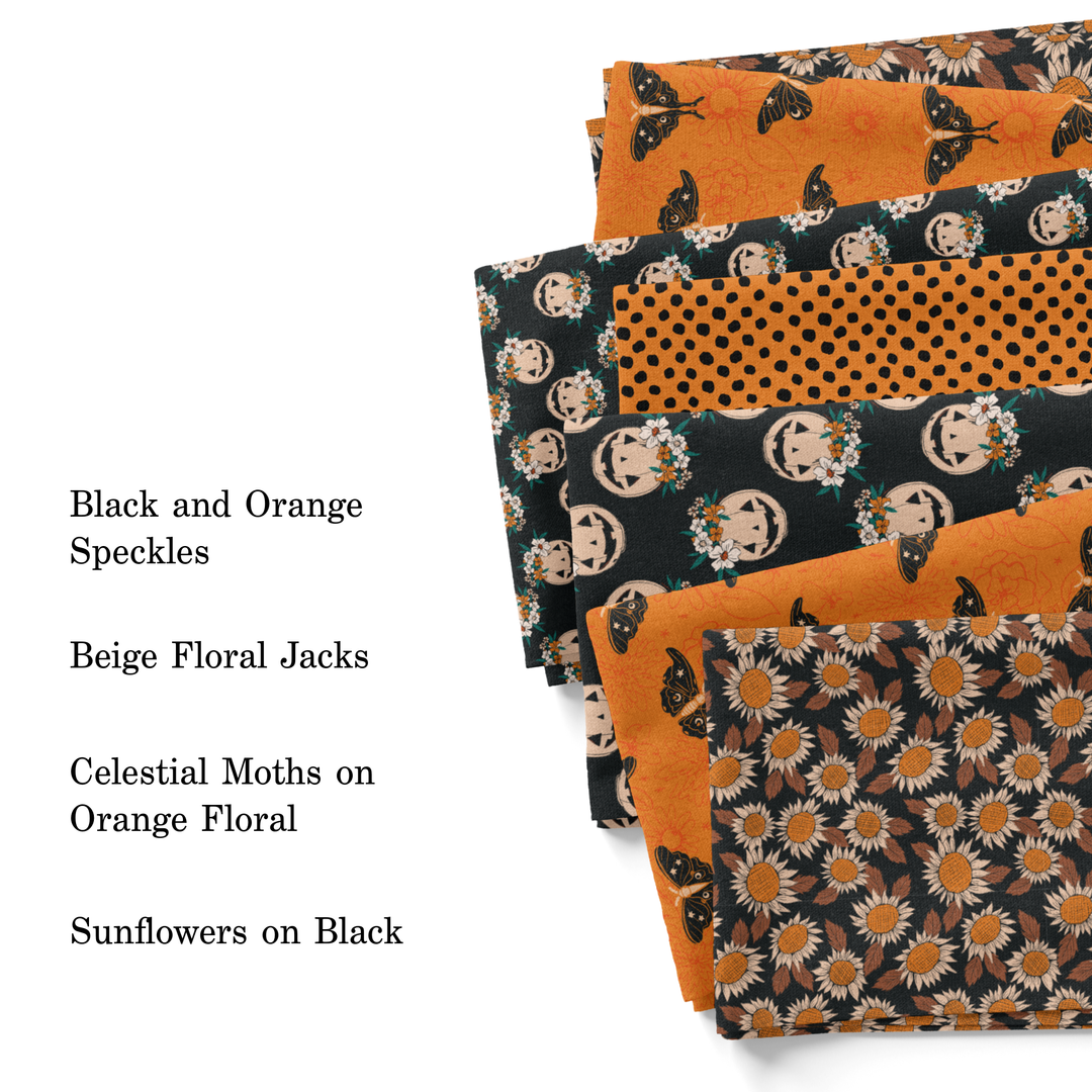 Celestial Moths on Orange Floral Fabric By The Yard