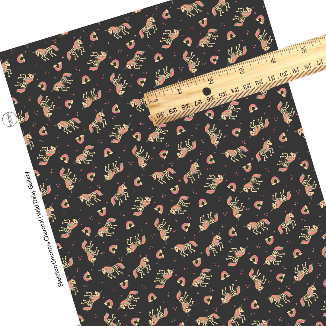 Skeleton Unicorns Charcoal Faux Leather Sheets