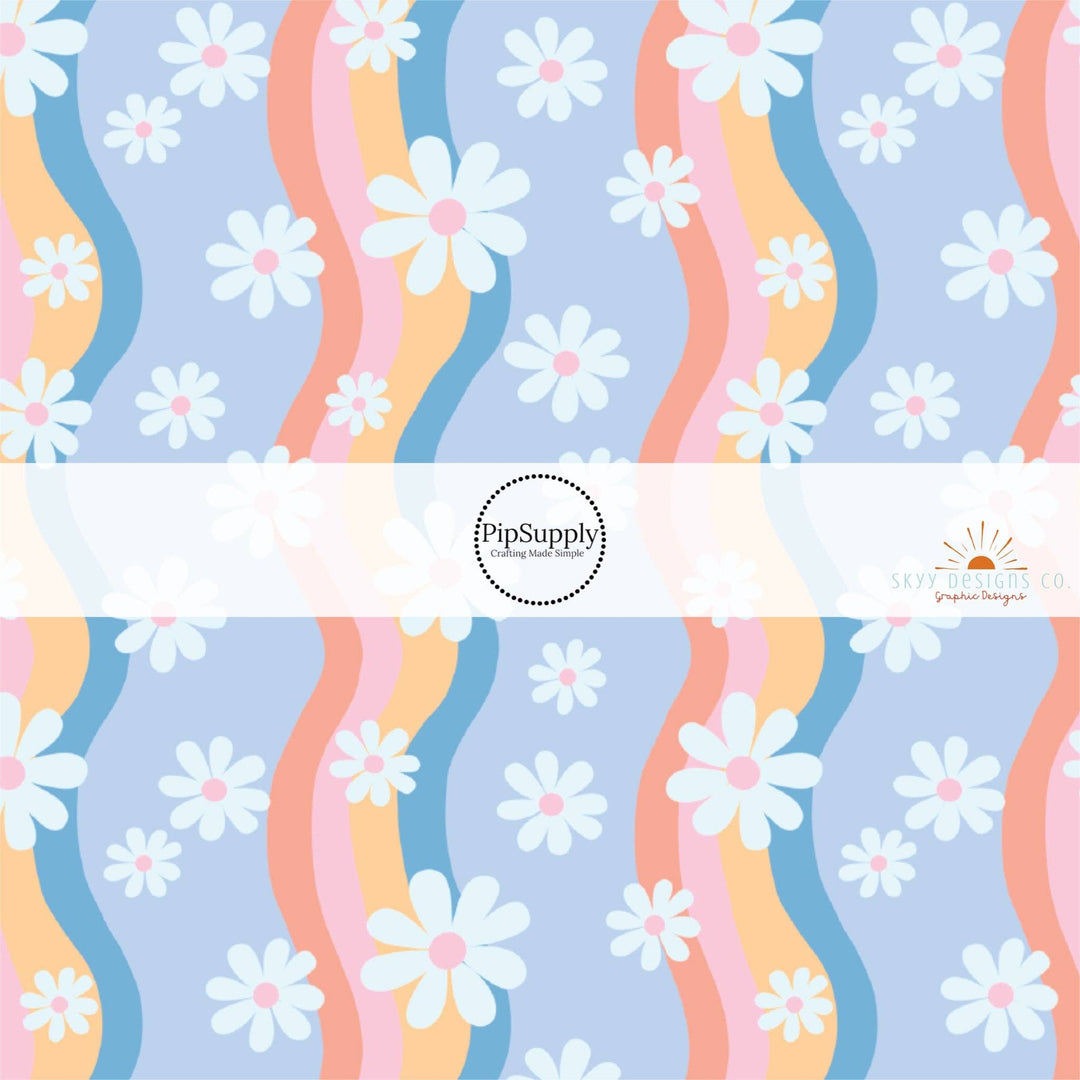 Wavy Rainbow Daisies Hair Bow Strips