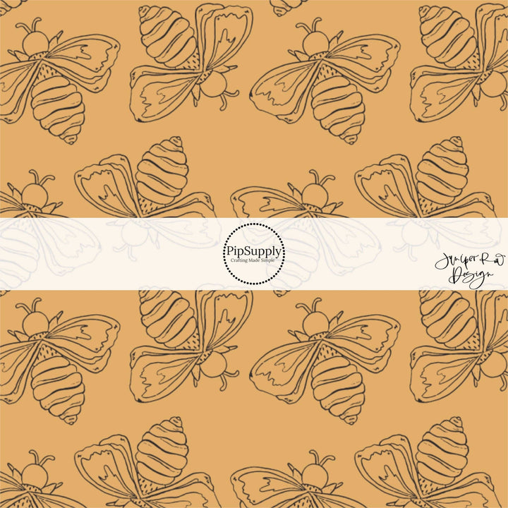 Bumble Bees On Golden Fabric By The Yard