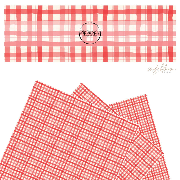 Berry Red Watercolor Plaid Faux Leather Sheets