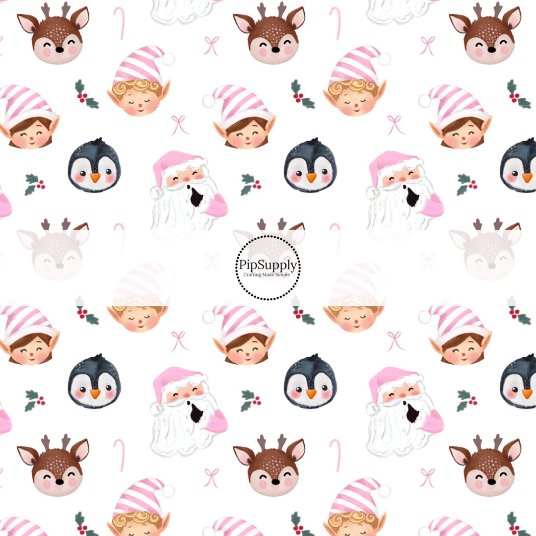 Pink Santa Buddies White Hair Bow Strips