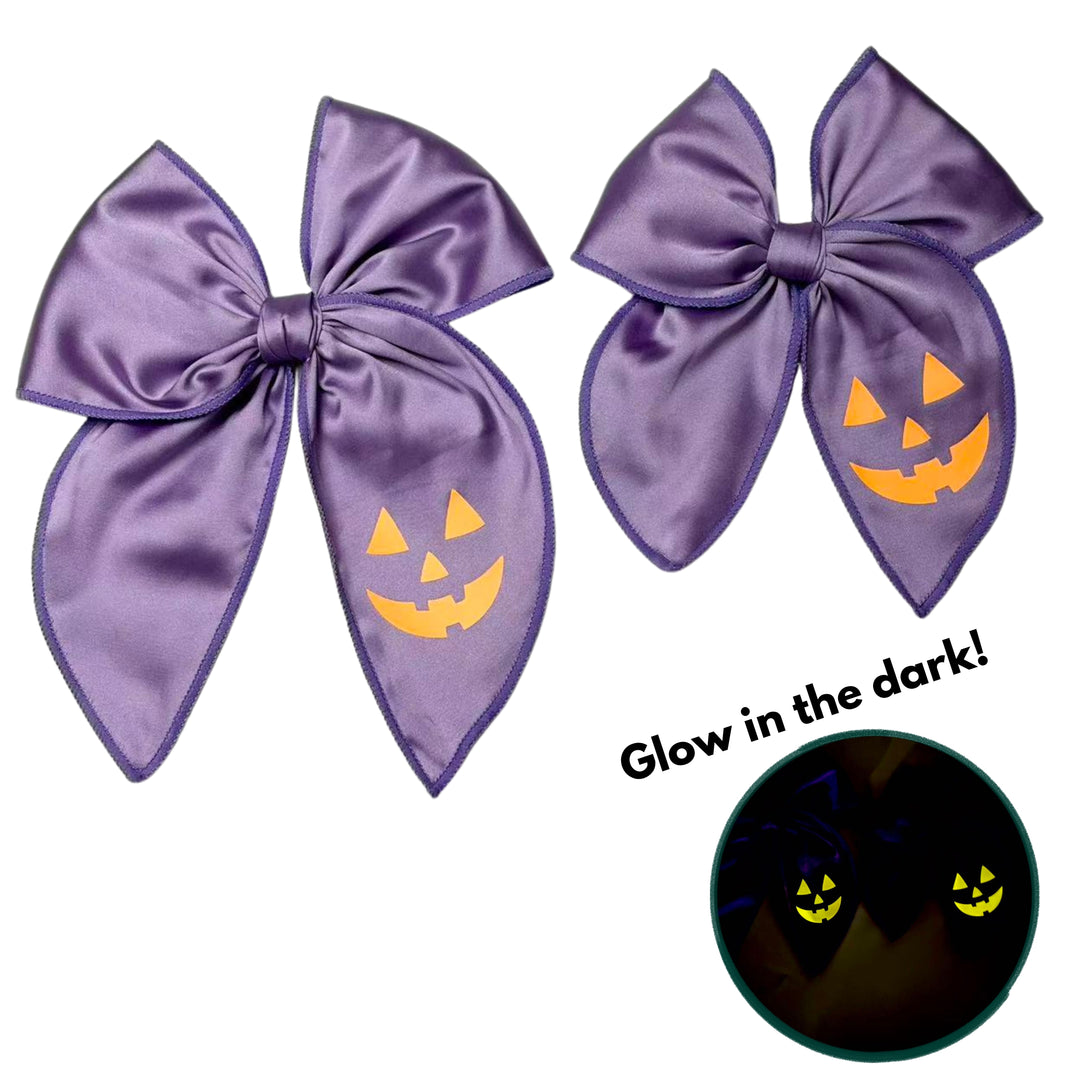 Moonlit Pumpkin Satin Glow in The Dark Sailor Hair Tied Bow w/ Clip