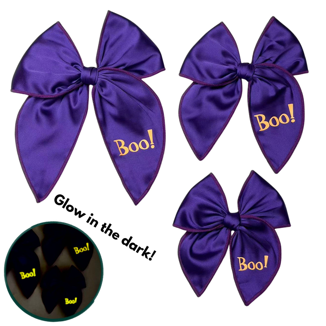 Purple Haunt Satin Glow in The Dark Sailor Hair Tied Bow w/ Clip