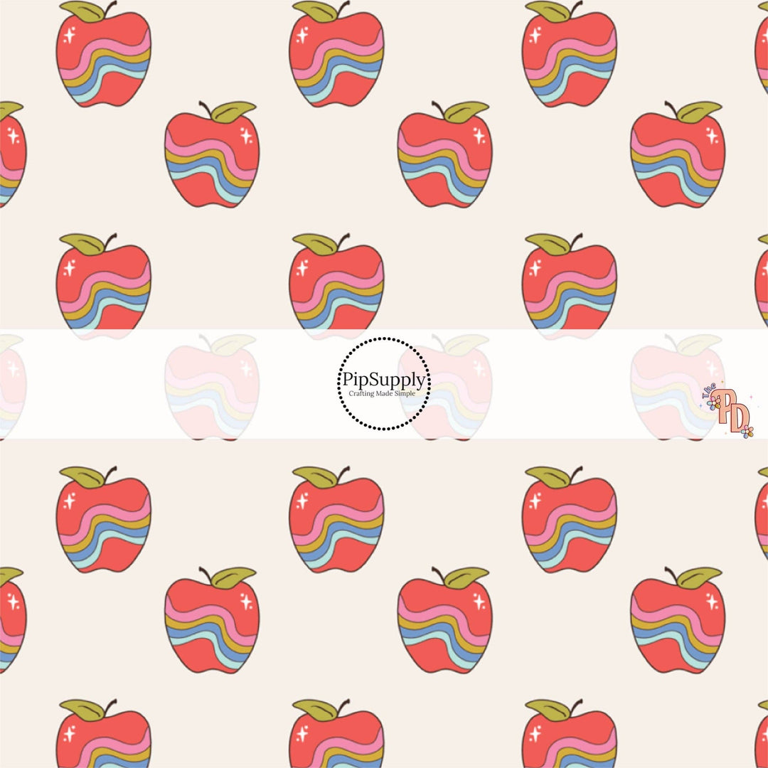 Wavy Apples on Cream Hair Bow Strips