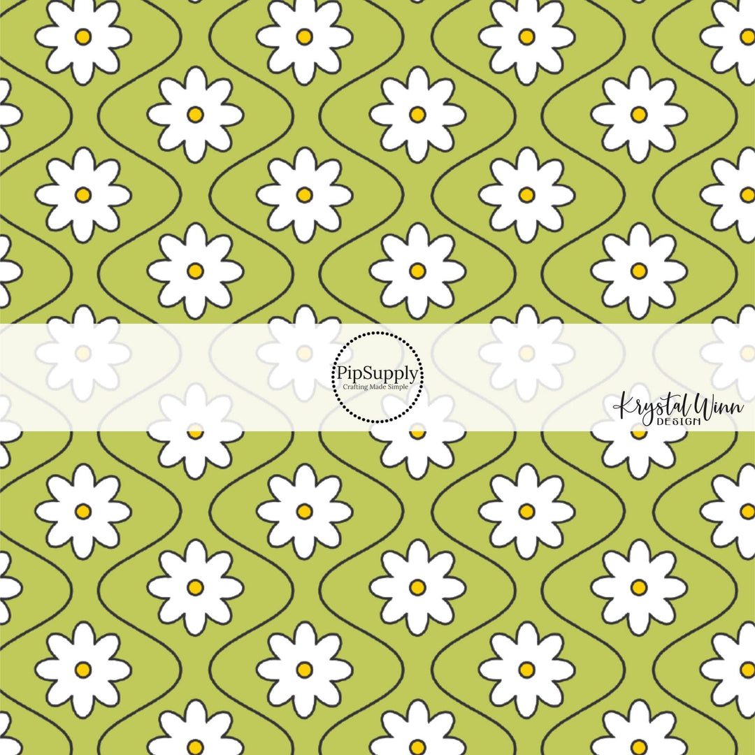 Daisy Waves Lime Hair Bow Strips