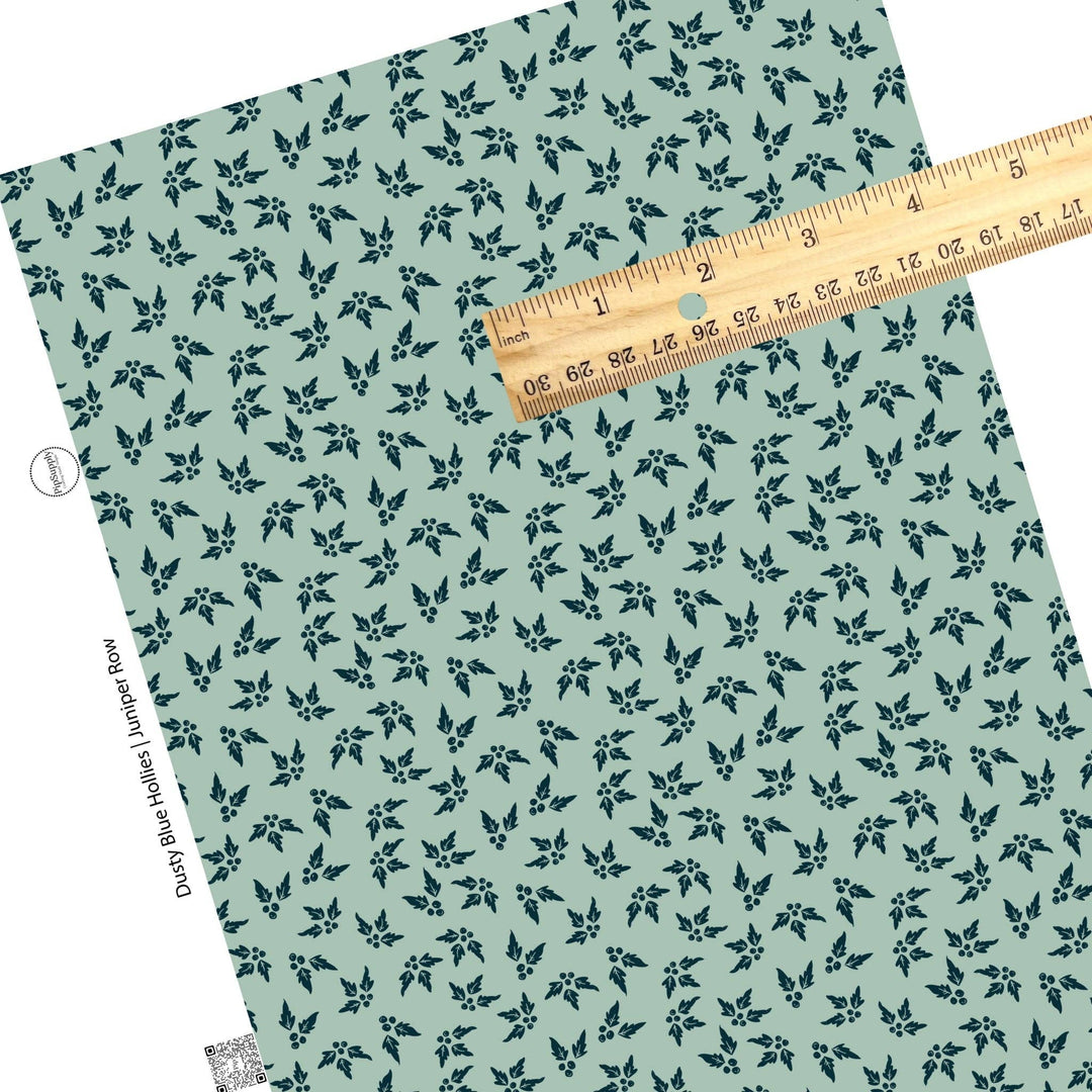 Dusty Blue Hollies Faux Leather Sheets