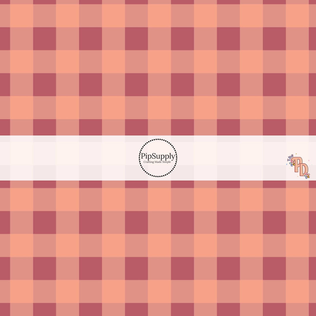 Peachy Mauve Fall Plaid Hair Bow Strips