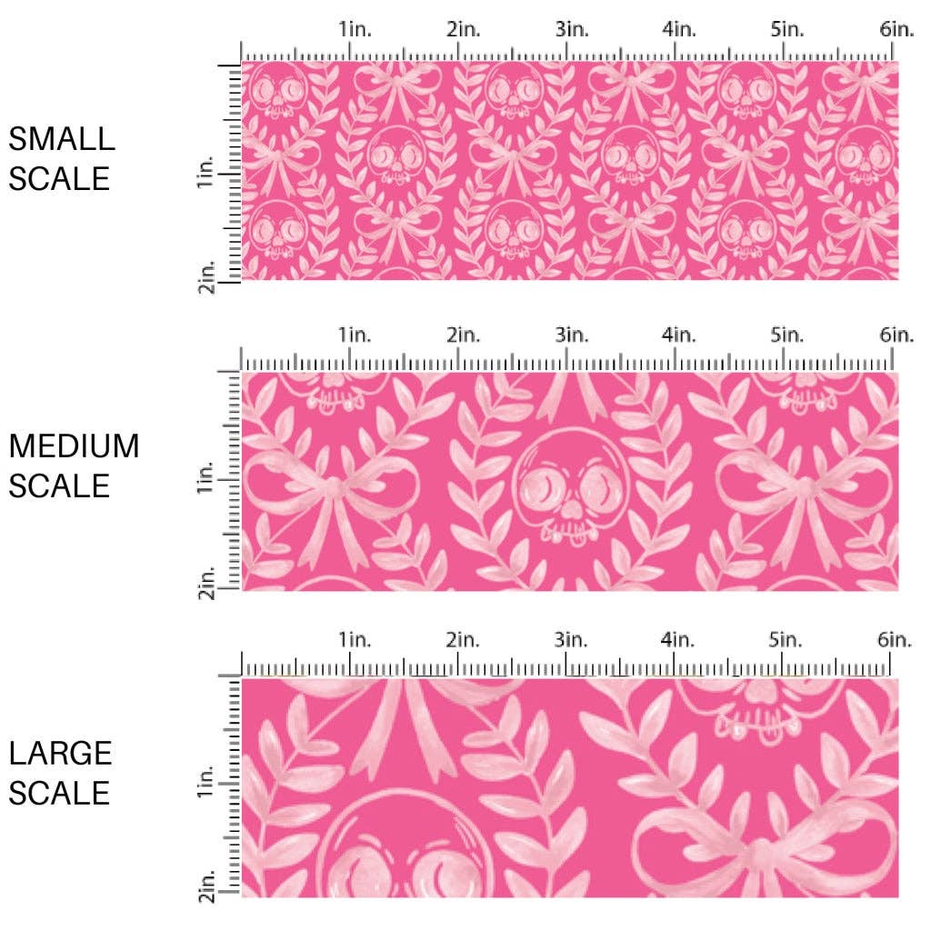 Pink Laurel Leaf Skulls Fabric By The Yard