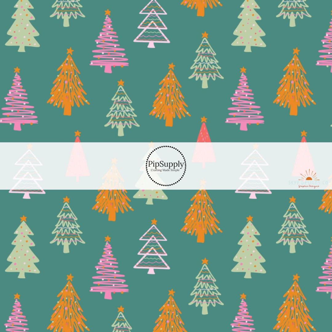 Funky Christmas Trees Hair Bow Strips