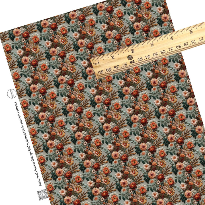 Autumnal Flowers Orange Embroidered Faux Leather Sheets