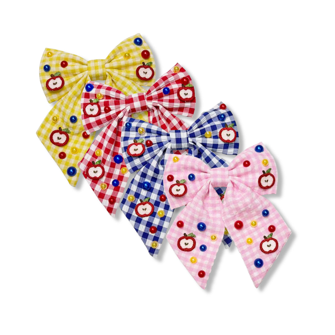 Apple Gingham Charm Bow w/ Clip