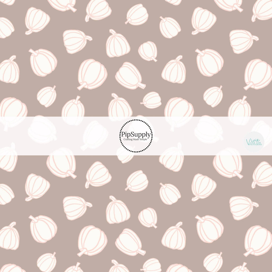 White Pumpkins on Gray Hair Bow Strips