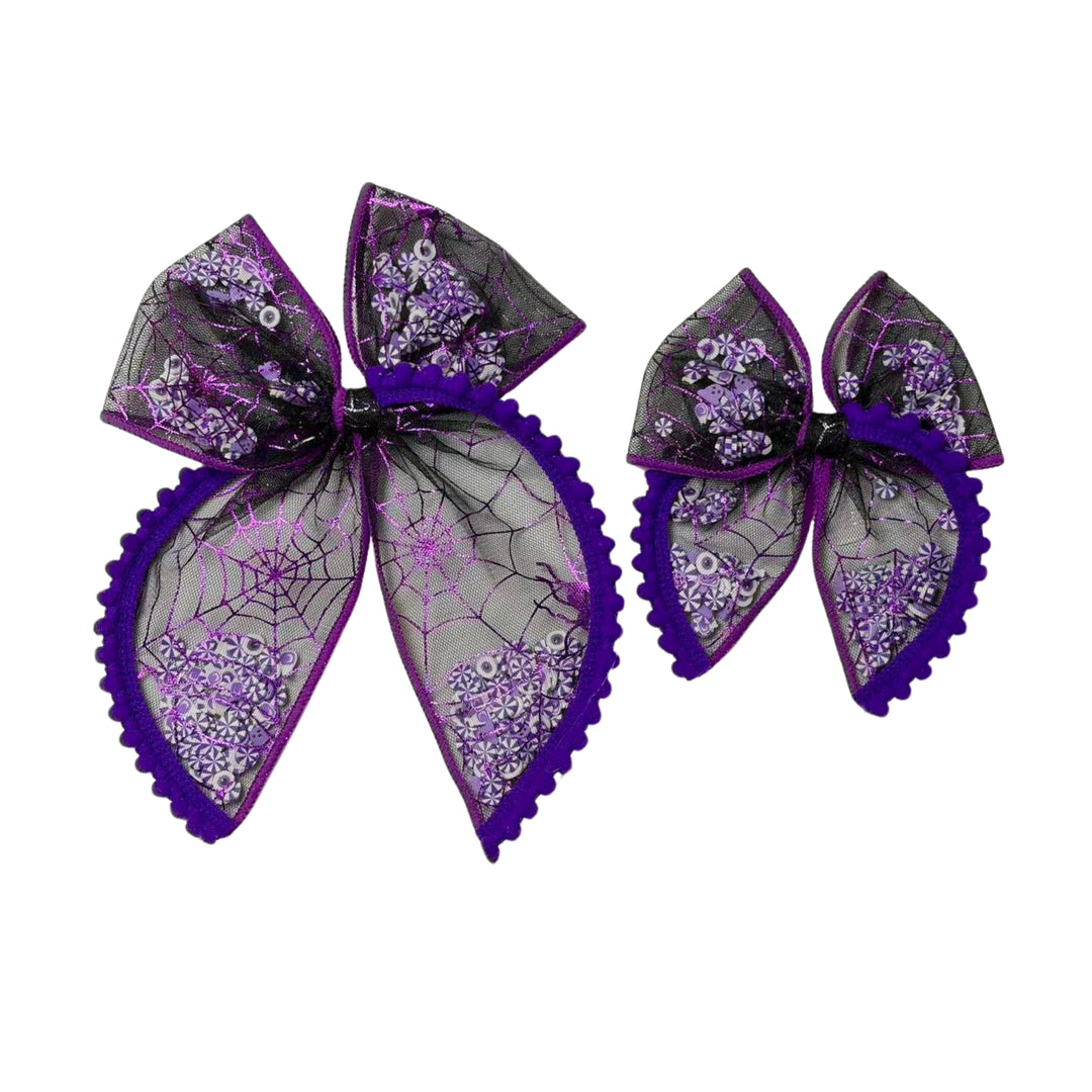 Midnight Web Purple Shaker Hair Tied Bow w/ Clip