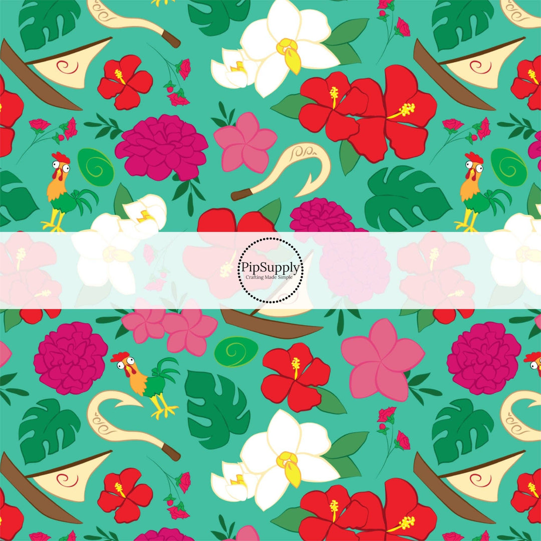 Floral Hawaiian Princess Hair Bow Strips