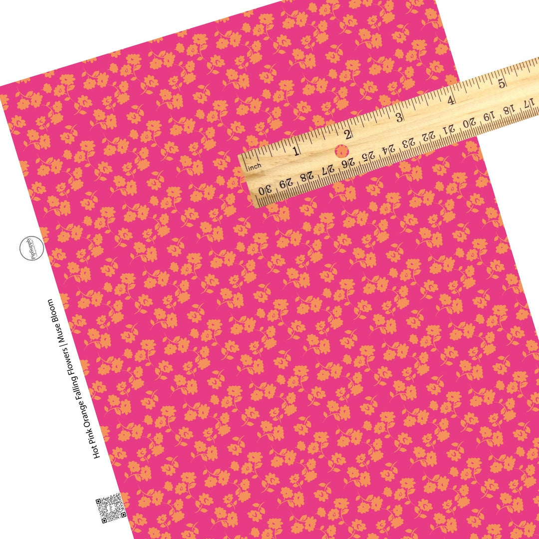 Hot Pink Orange Falling Flowers Faux Leather Sheets