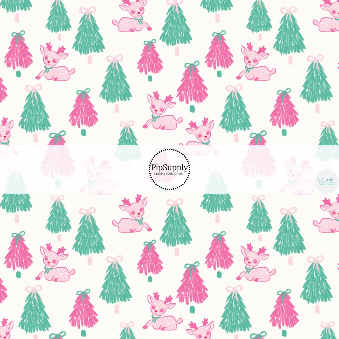 Dainty Deer and Trees Fabric By The Yard