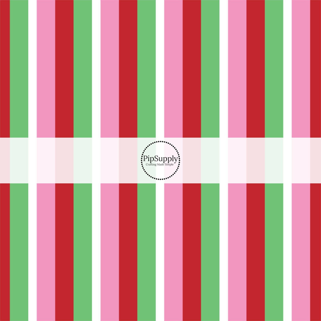 Pretty Pink Christmas Stripe Hair Bow Strips
