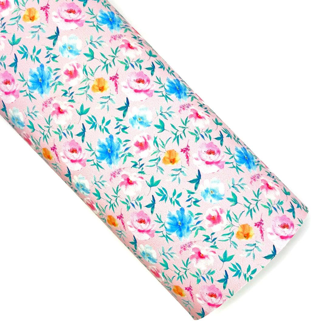 Sweet Pink Flower Meadow Vegan Leather