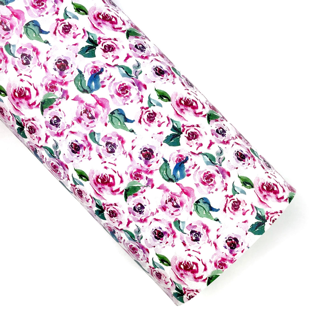 Rose Bush Watercolor Floral Vegan Leather