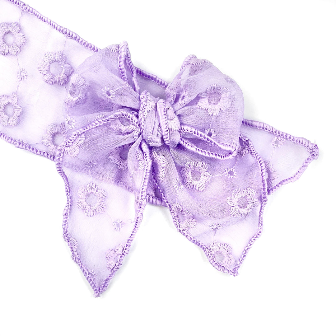 Lavender Daisies Tulle JB Effortless Bow Strips - Serged Edge