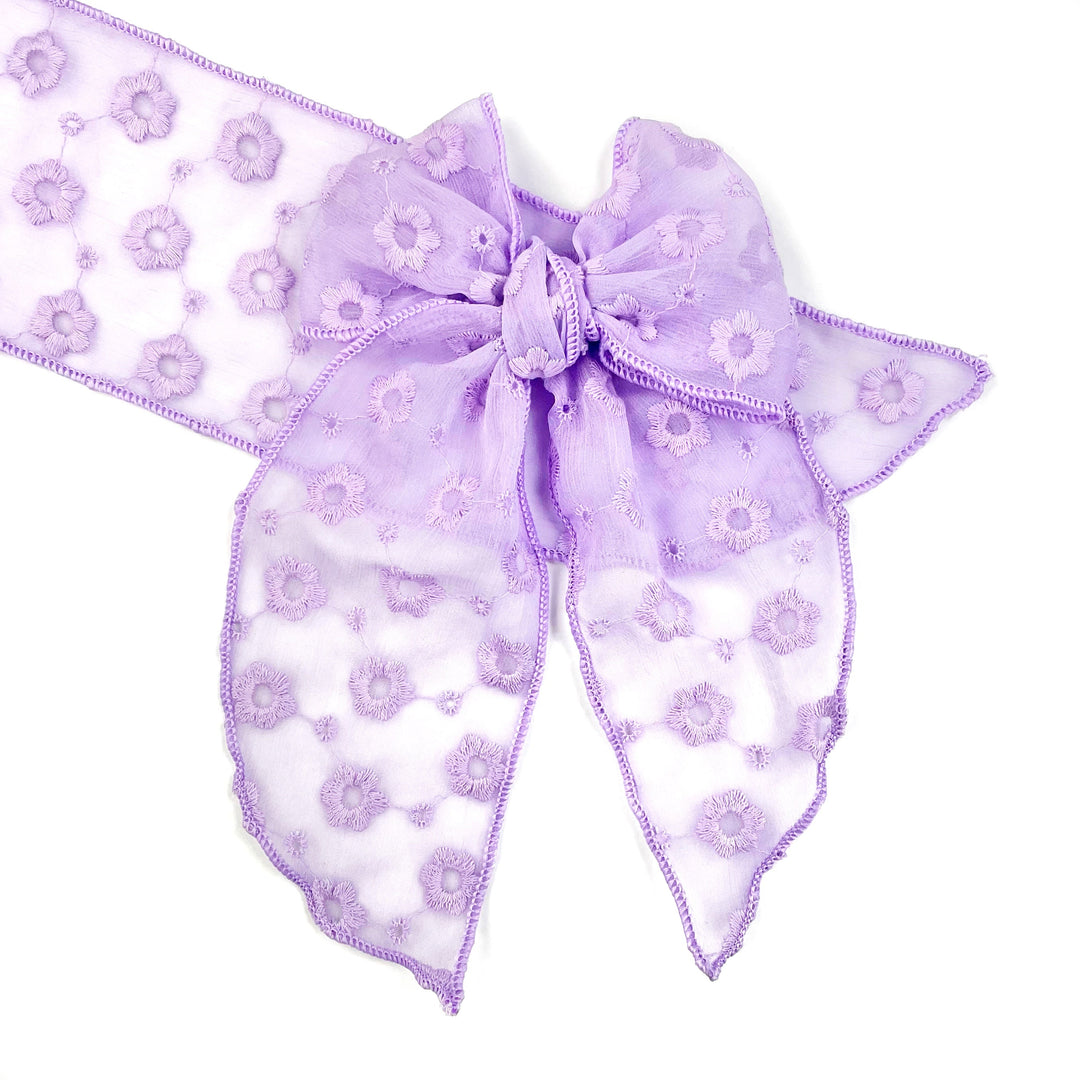 Lavender Daisies Tulle JB Effortless Bow Strips - Large Serged Edge