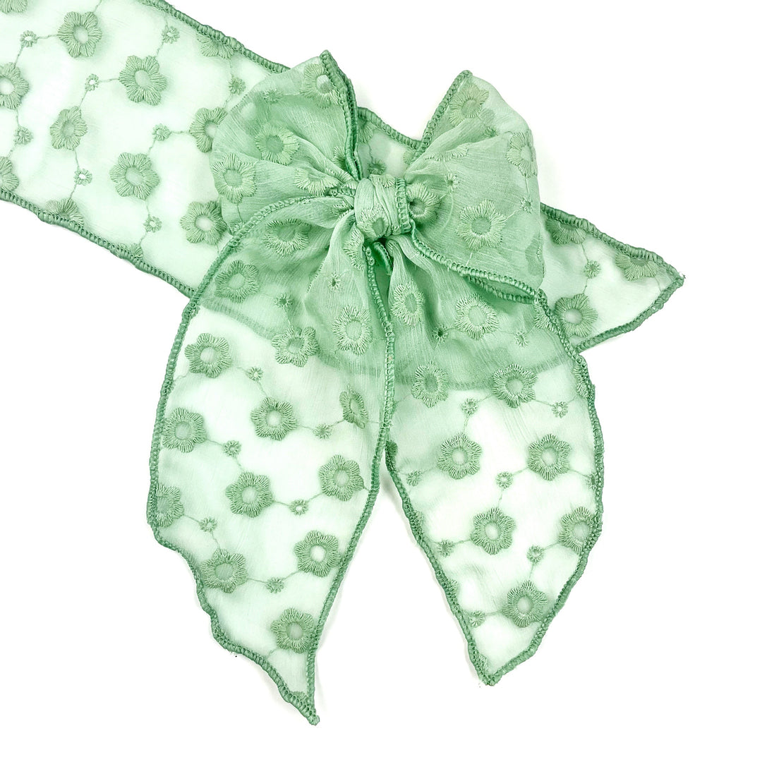 Sage Daisies Tulle JB Effortless Bow Strips - Large Serged Edge