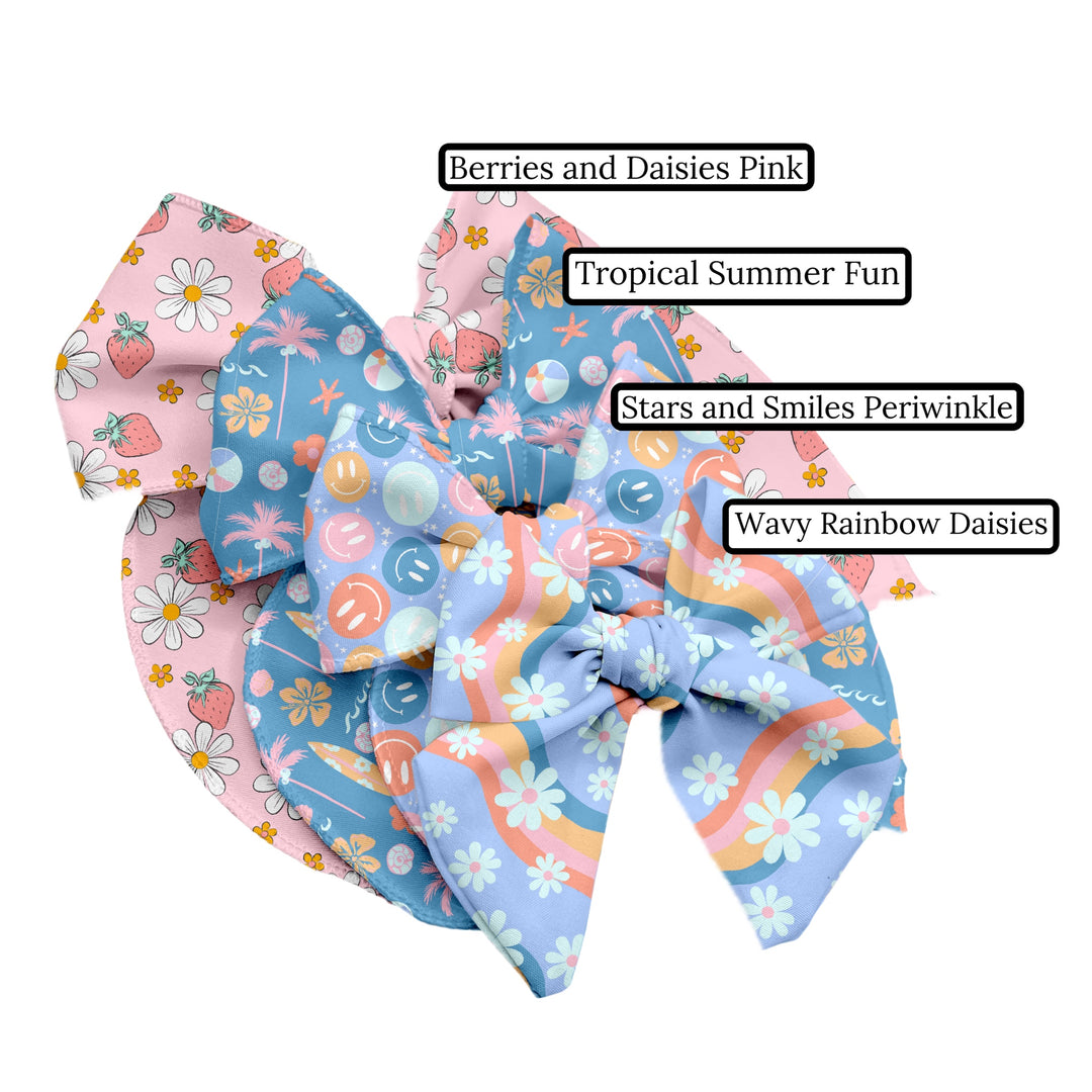 Wavy Rainbow Daisies Hair Bow Strips