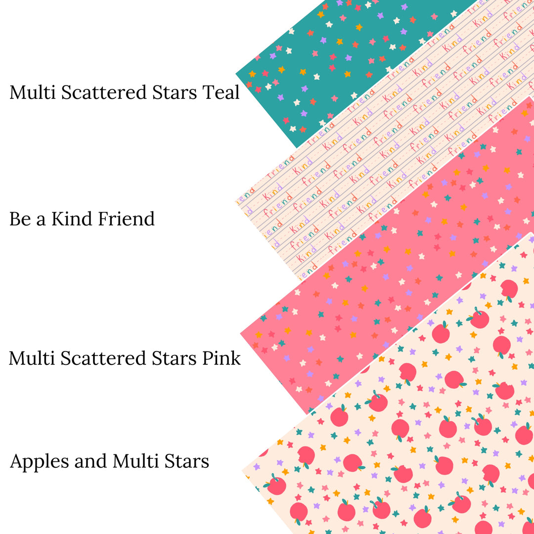 Multi Scattered Stars Teal Faux Leather Sheets