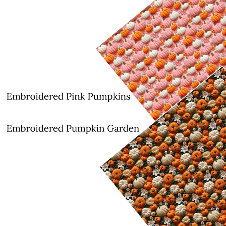 Embroidered Pink Pumpkins Faux Leather Sheets